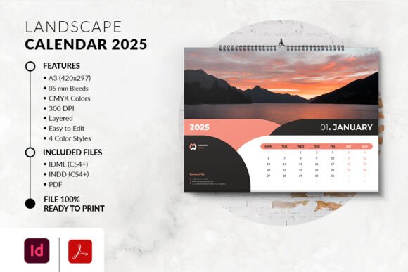 Download Landscape Calendar 2025 Template - Premium Bundle