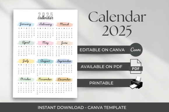 Download Calendar 2025 Canva Template One Page - Calendar 2025 Collection