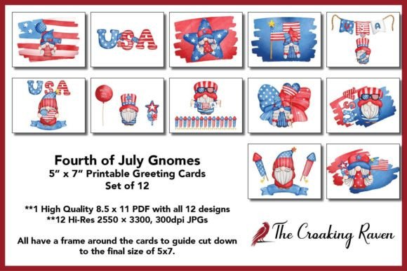 Download Printable Cards 4th of July Gnomes Set - Printable cards Collection