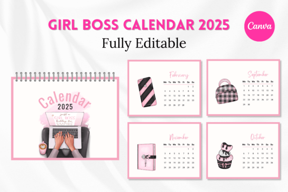 Download Girl Boss Calendar 2025 Canva Template - Calendar 2025 Collection